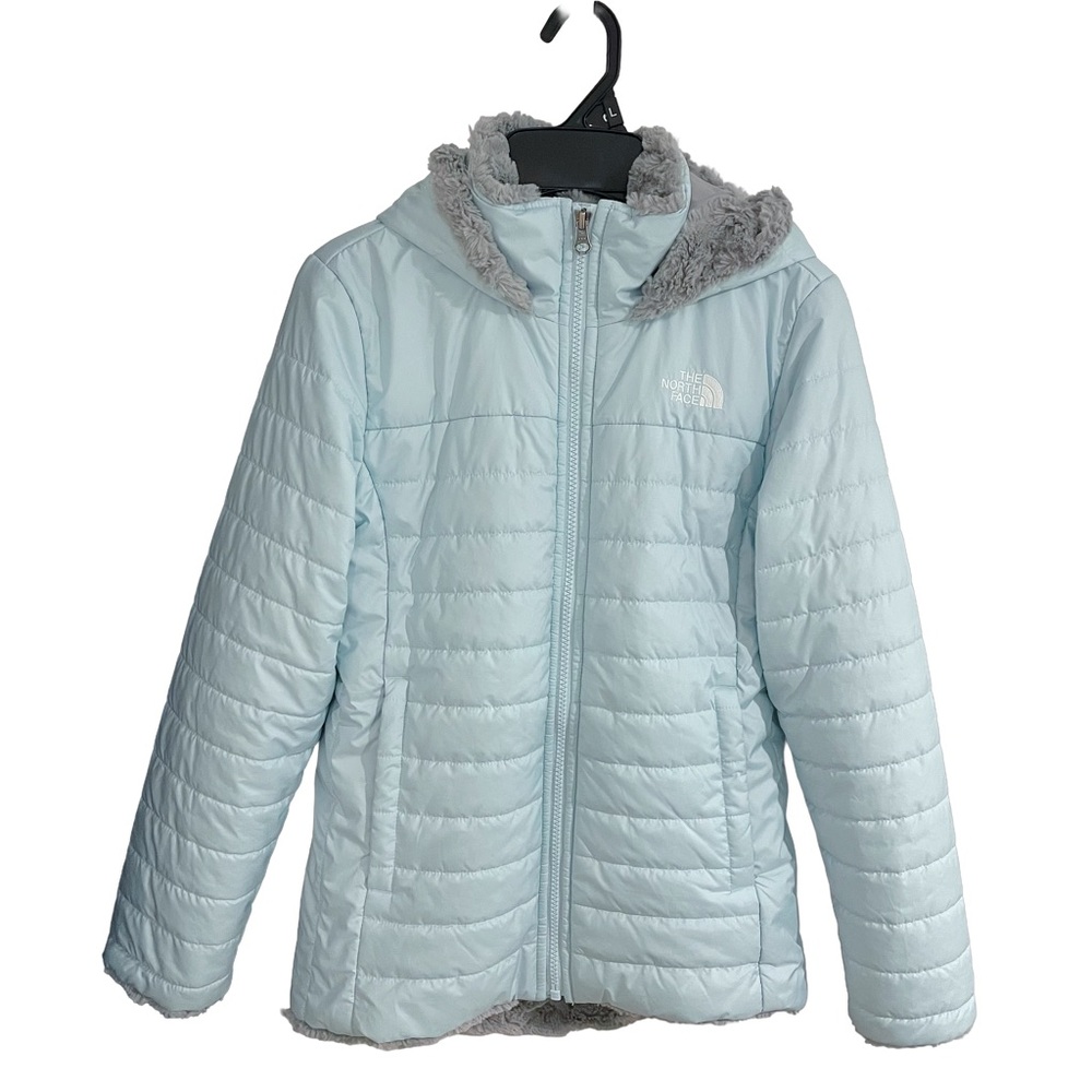 The North Face Girls Hooded Puffer Jacket Sherpa Lined Blue 10/12